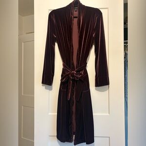 Plush Velvet Long Robe in Deep Wine - Women's Luxurious Loungewear